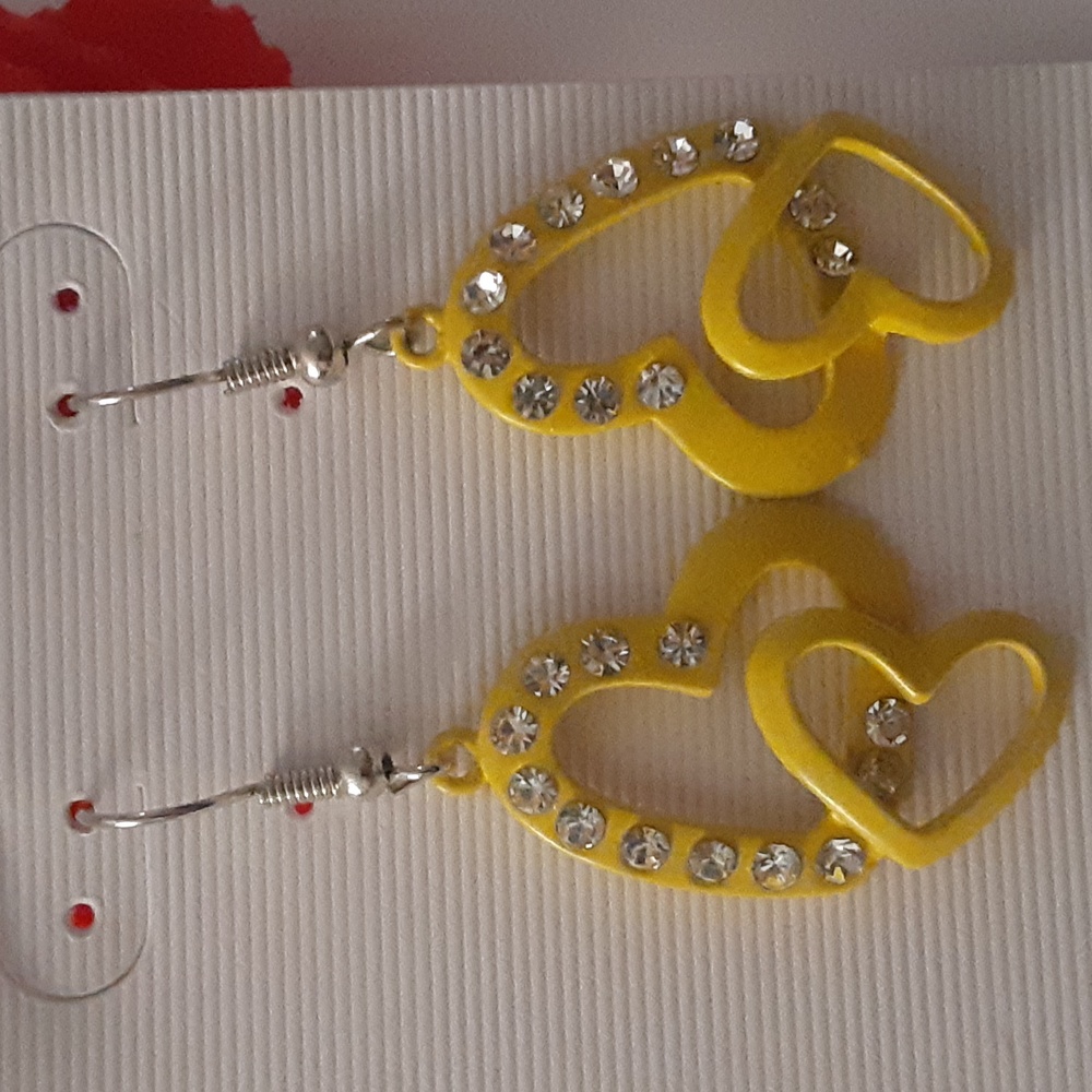 Nwt fashion earrings color yellow double heart earrings - Picture 2 of 4